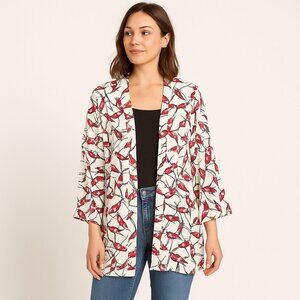 Lucca Couture Women’s Birds Print Boho Longline Open Front Cardigan – Red & Crea